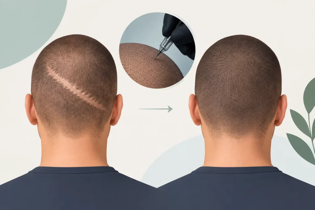 Camoufler une cicatrice avec tricopigmentation